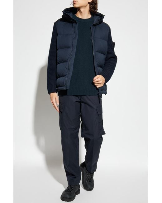 Stone Island Blue Down Jacket With Logo Patch for men