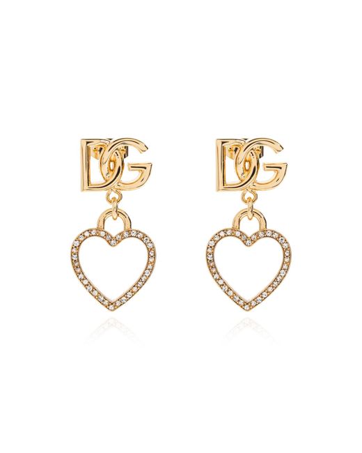 Dolce & Gabbana Metallic Earrings With Heart Motif Pendants