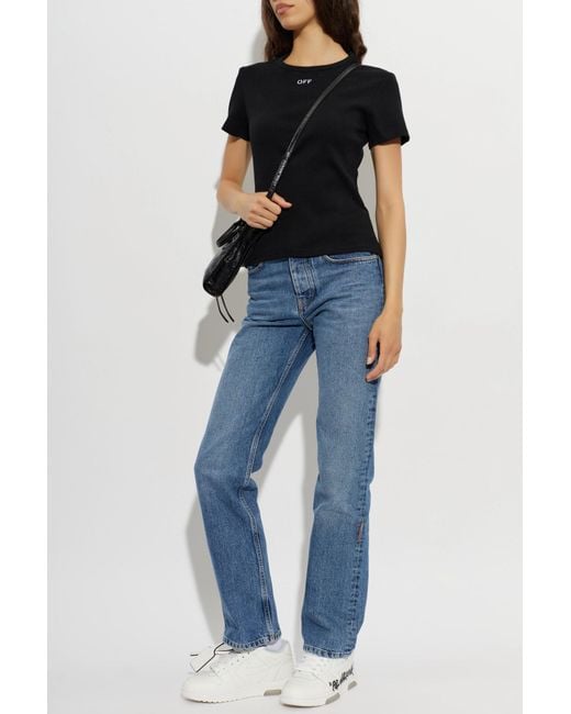 Off-White c/o Virgil Abloh Black Ribbed Top With Embroidered Logo