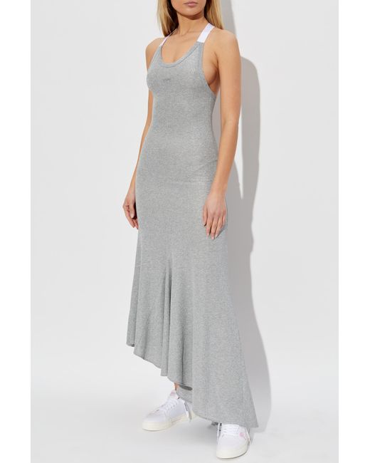 Off-White c/o Virgil Abloh Gray Ribbed Off-Shoulder Dress