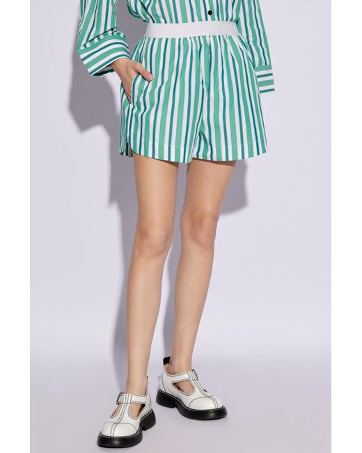 Ganni Green Striped Pattern Shorts