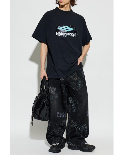 Balenciaga Blue T-Shirt With Print for men