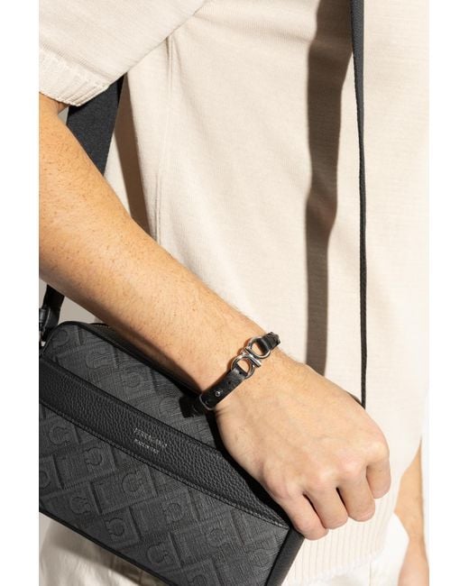 Ferragamo Black Leather Bracelet for men