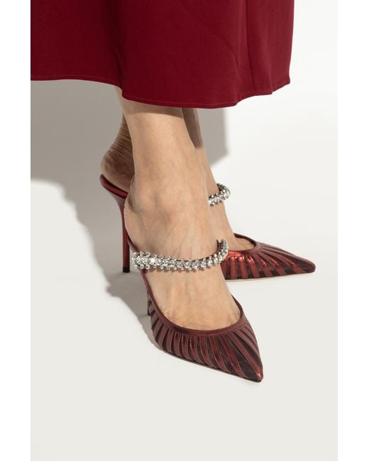 Jimmy Choo Red Heeled Mules "Bing"