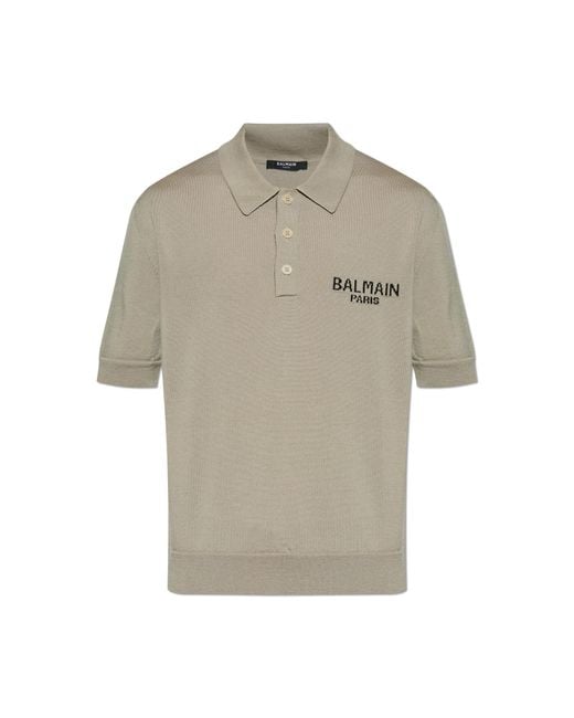 Balmain Natural Wool Polo With Logo for men