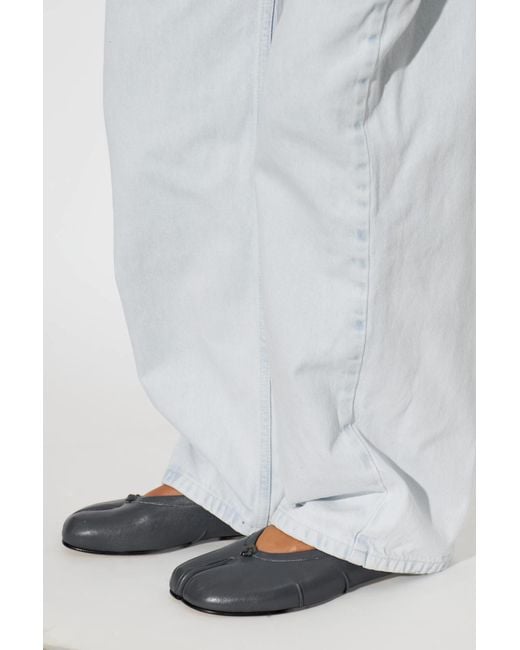 Maison Margiela Gray Leather Ballerinas With 'Tabi' Cut-Out