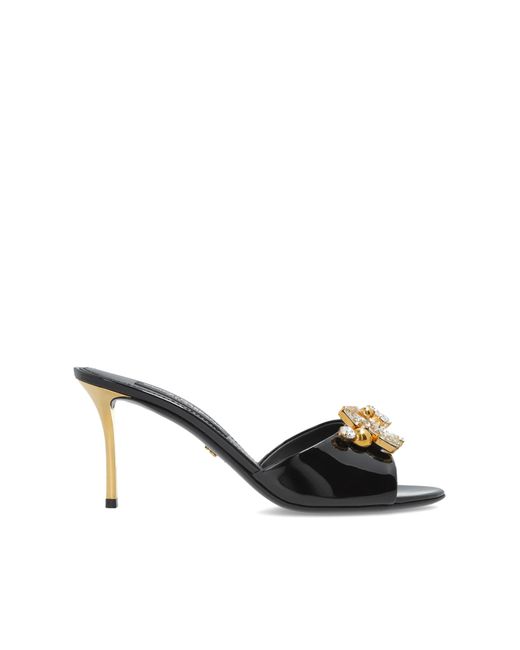 Dolce & Gabbana Black Heeled Mules With An Appliqué