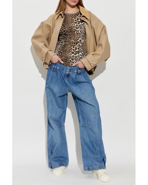 Ganni Brown Top With An Animal Motif