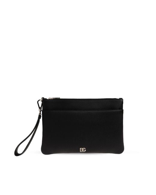 Dolce & Gabbana Black Leather Wristlet Pouch for men
