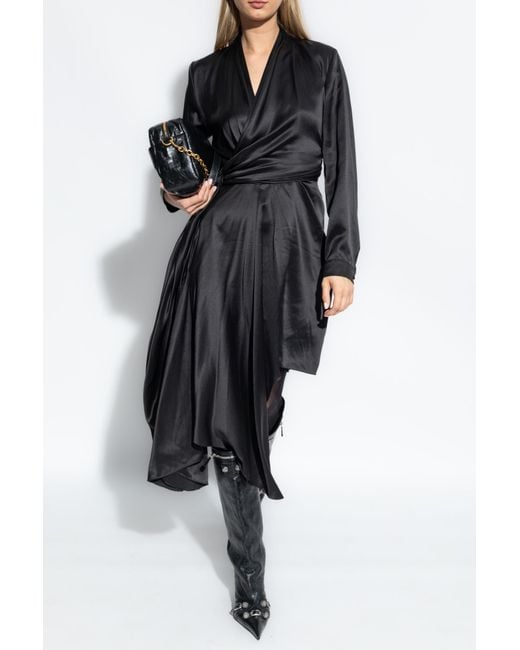 Balenciaga Black Asymmetrically Cut Silk Dress