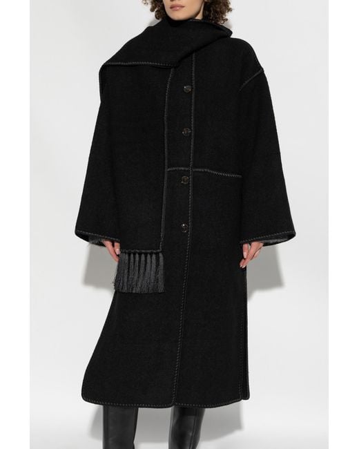 Totême  Black Wool Coat With Scarf