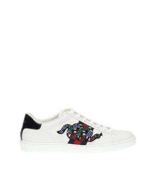 Gucci White 'ace' Snake Motif Sneakers