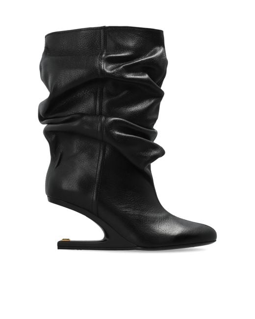 Balmain Black Leather Wedge Ankle Boots