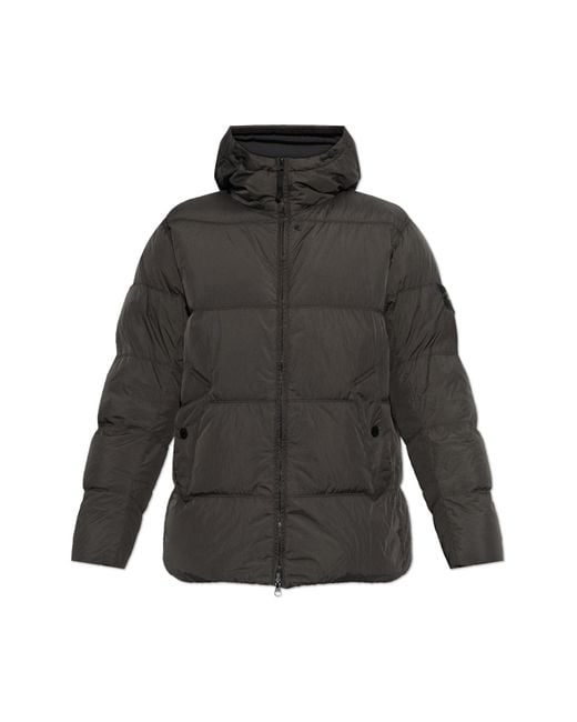 Stone Island Gray Down Jacket With Hood for men