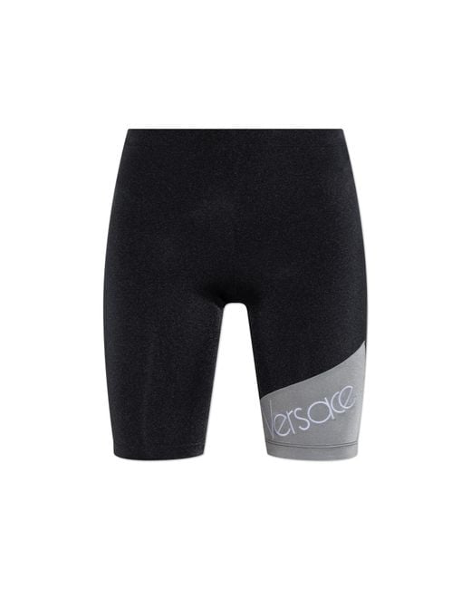 Versace Blue Short Leggings With Logo