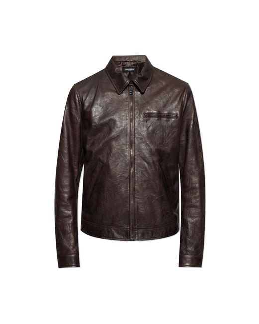 Dolce & Gabbana Brown Leather Jacket for men