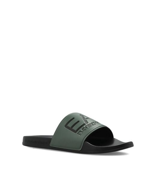 EA7 Black Rubber Flip-Flops With Logo for men
