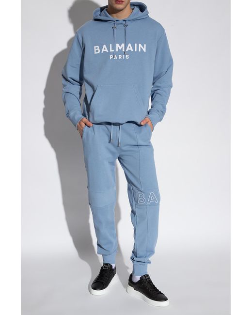 Balmain Blue ‘B-Court’ Leather Sneakers for men