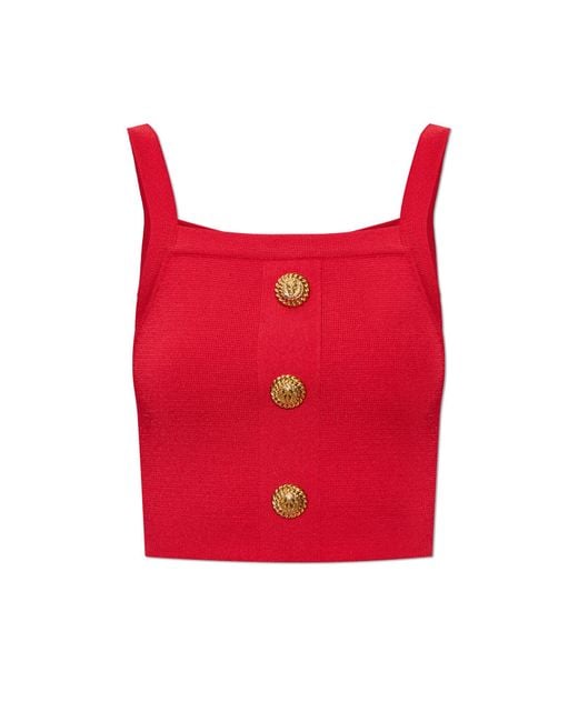 Balmain Red Short Off-Shoulder Top
