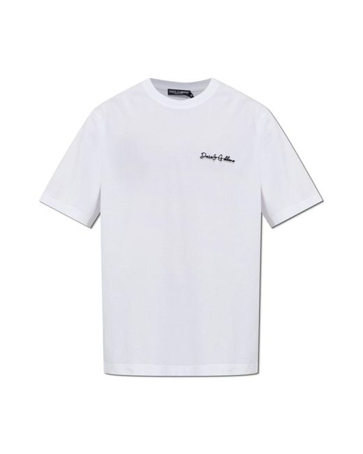 Dolce & Gabbana White T-Shirt With Embroidered Logo for men
