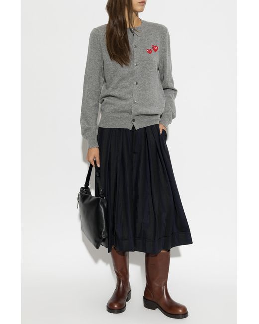 COMME DES GARÇONS PLAY Gray Wool Cardigan With Logo Patch