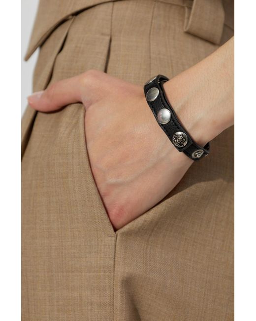 Versace Black Leather Bracelet With Studs