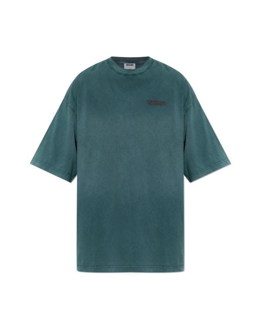 Moschino Green T-Shirt With Embroidered Logo for men
