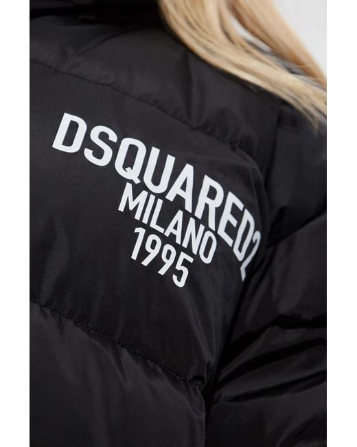 DSquared² Black Down Jacket With Printed Logo