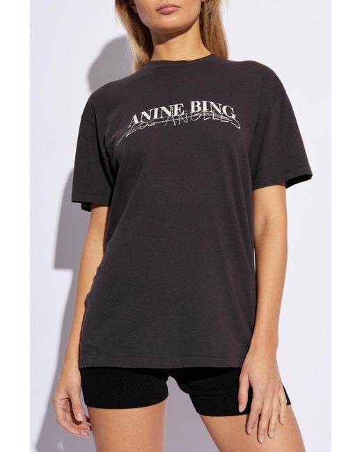Anine Bing Black 'Walker' T-Shirt With Logo, '