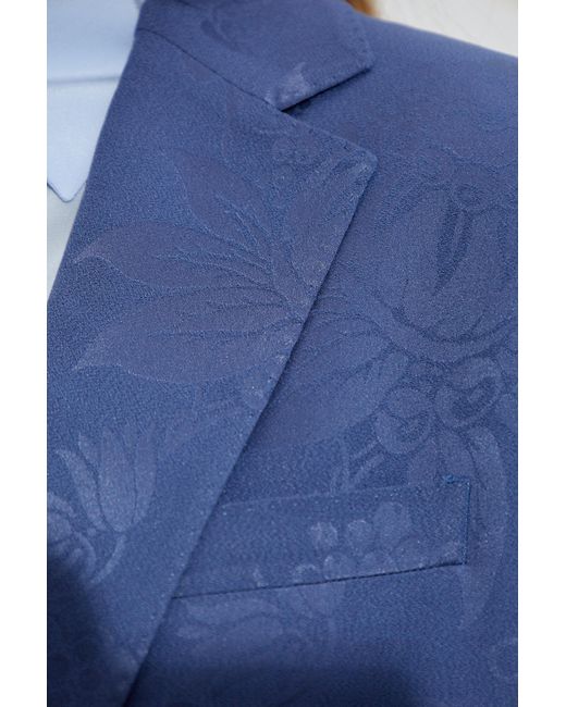 Etro Blue Satin Blazer With Floral Pattern