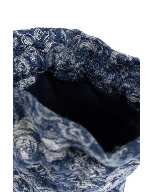 Ganni Blue Denim Waist Bag With Floral Motif