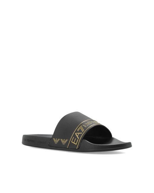 EA7 Black Rubber Flip-Flops With Logo for men