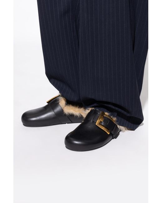 Balmain 'Faux Fur-Lined' Slides in Black for Men | Lyst UK