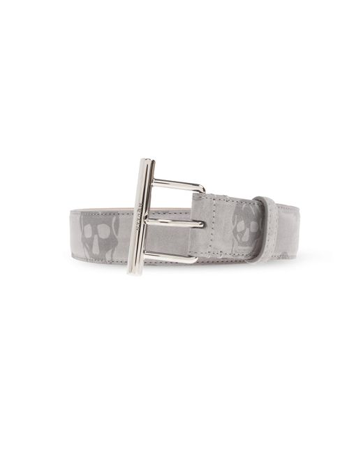 McQueen Gray Suede Belt for men