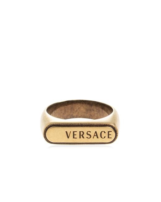 Versace Metallic Signet Ring With Engraved Logo