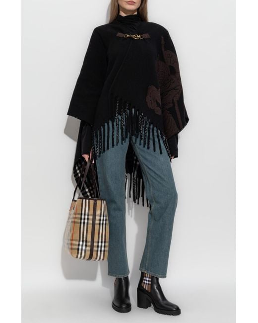 Burberry Black Wool Poncho 'Tbar'