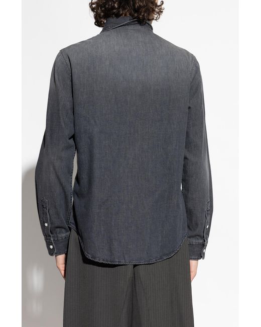 Versace Black Denim Shirt With Patch for men