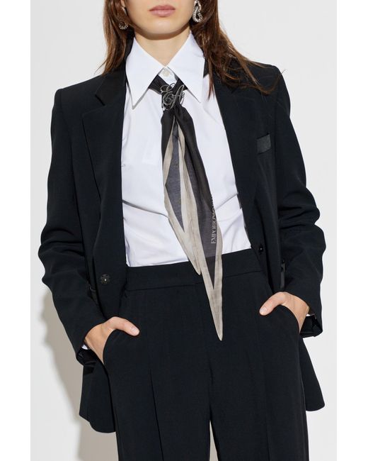 Emporio Armani Gray Asymmetrical Scarf With Logo
