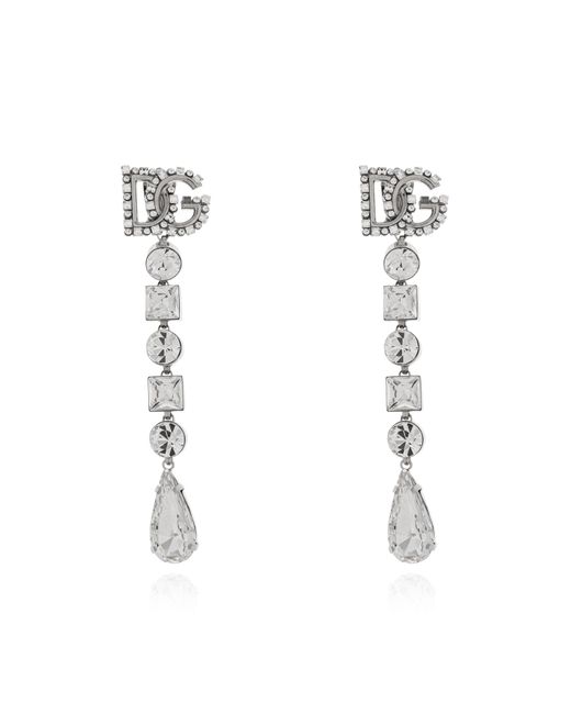 Dolce & Gabbana Black Long Earrings With Shimmering Crystals
