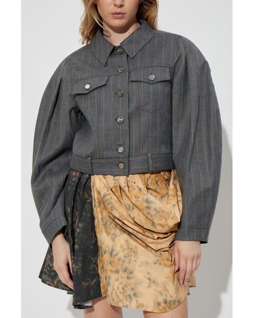 Ganni Gray Jacket With Pinstripe Pattern