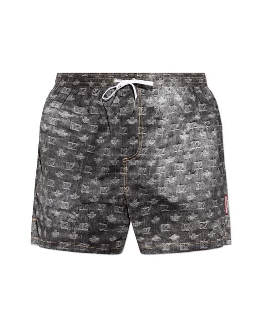 DSquared² Gray Swim Shorts With Monogram for men