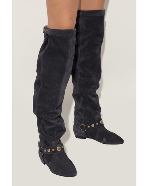 Isabel Marant Black Suede Knee-High Boots "Selize"