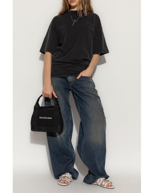 Balenciaga Black T-Shirt With Ribbon Laced