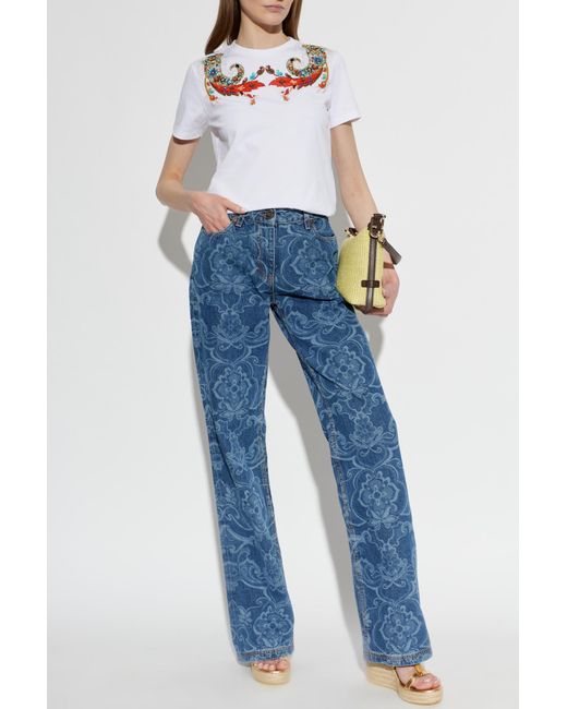Etro White T-Shirt With Appliqués