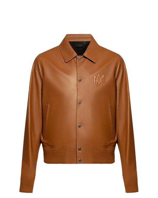 Amiri Brown Leather Jacket With Logo, for men