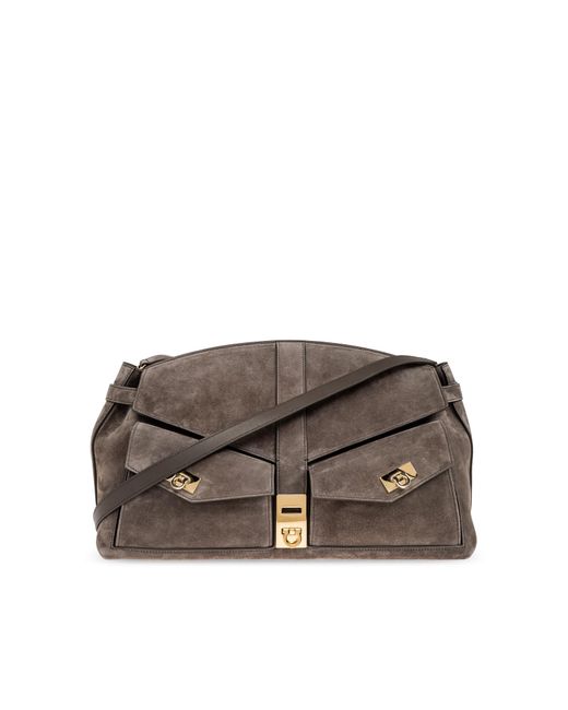 Ferragamo Brown Shoulder Bag Hug Large