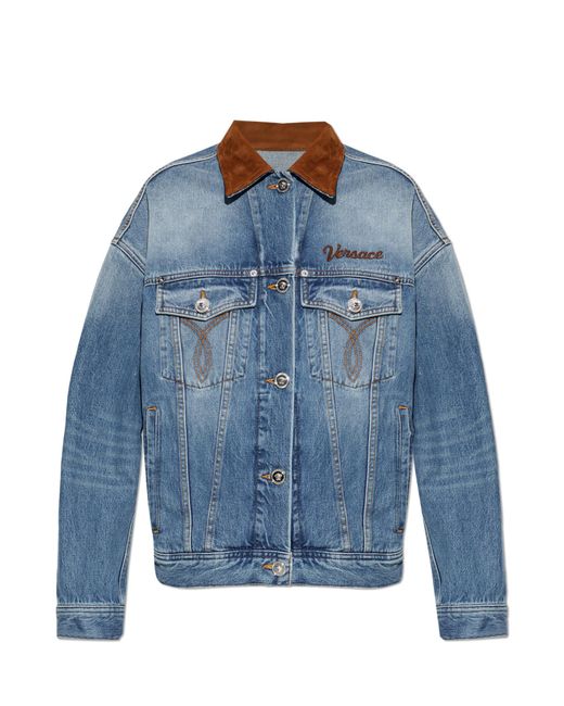 Versace Blue Denim Jacket With Logo