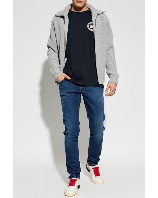 Dolce & Gabbana Blue T-Shirt With Logo Patch for men