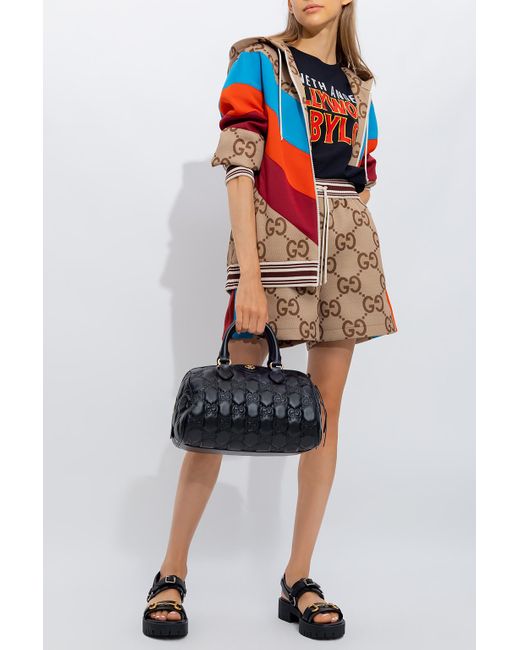 Gucci Black Leather Trim Monogram Shorts - Farfetch