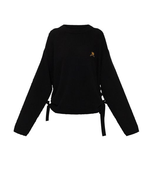 Ganni Black Sweater With Side Drawstrings
